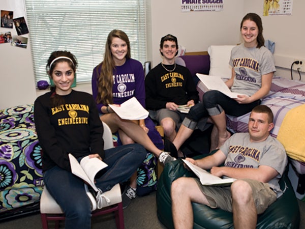 Students studying in lounge