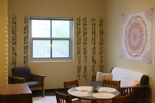 Interior view of a common area inside the dorm